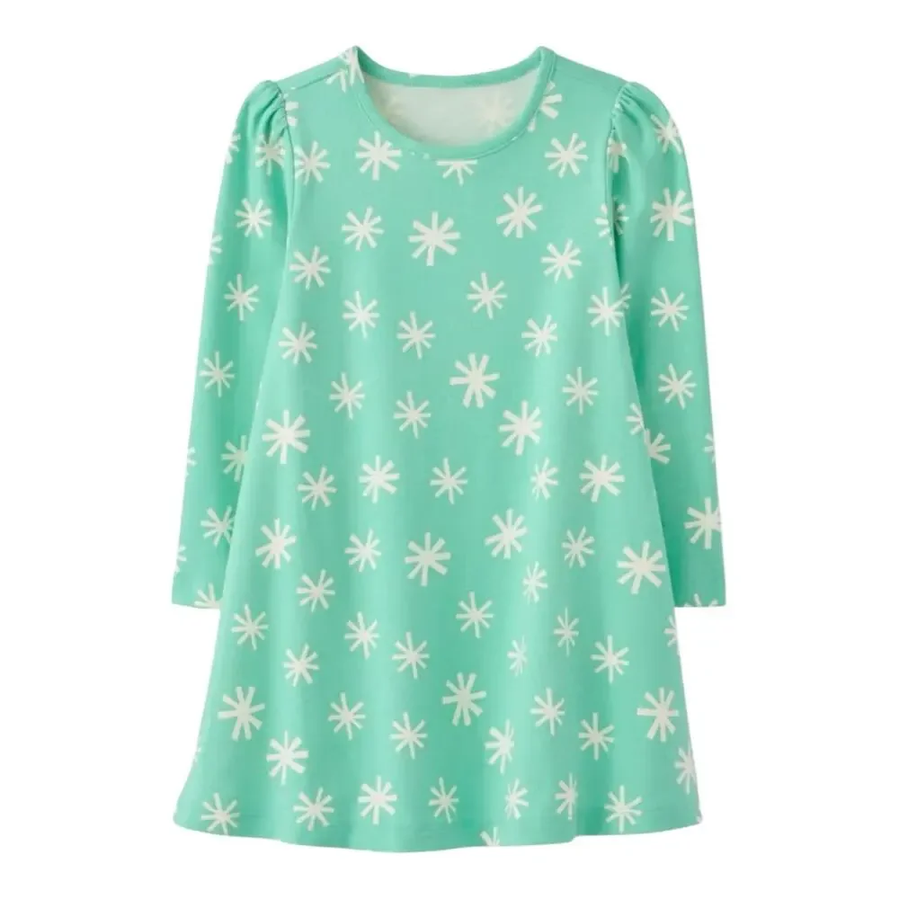 Hanna Andersson NWT Long Sleeve Green “Snowflake” Swing Dress. Size 5.